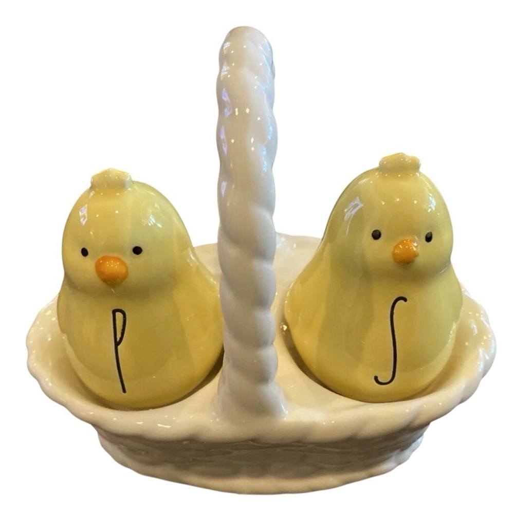 Rae Dunn Yellow Chick Salt & Pepper Shakers with White Basket - Picture 6 of 7